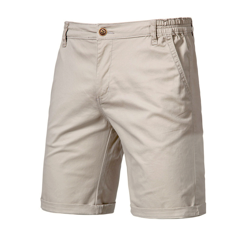 Men-Shorts-Summer-Cotton-Elastic-Waist-Casual-Classic-Fit-Business-Half-Pants-Stretch-Khaki-Chino-Shorts-3