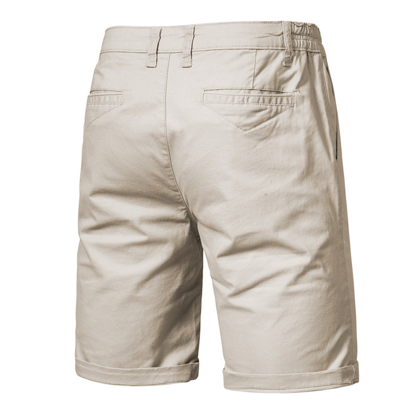 Men-Shorts-Summer-Cotton-Elastic-Waist-Casual-Classic-Fit-Business-Half-Pants-Stretch-Khaki-Chino-Shorts-4