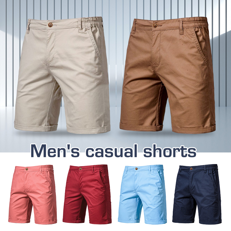 Men-Shorts-Summer-Cotton-Elastic-Waist-Casual-Classic-Fit-Business-Half-Pants-Stretch-Khaki-Chino-Shorts